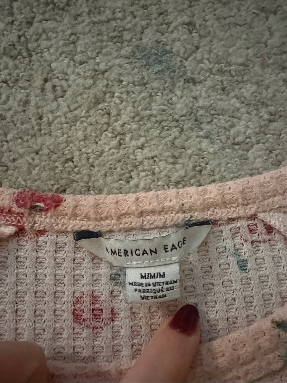 American Eagle Outfitters Peach Cherry-Print Waffle Pajama Set - Picture 2 of 2